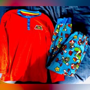Super Mario Boys Pajamas Size Large 10-12 Long Sleeve Shirt & Pants EUC Yoshi
